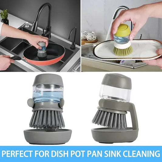 2-in-1 Soap Dispensing Dish Brush with Holder & Drip Tray